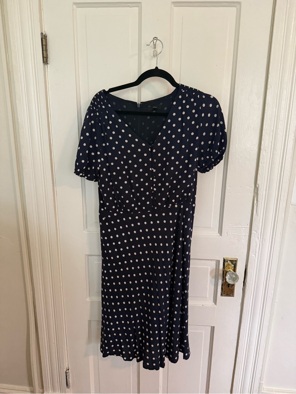 JCrew Navy Polka Dot V-Neck Dress